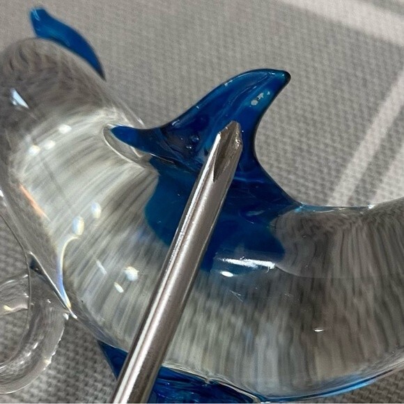 Dolphin Hand Blown Glass Clear & Blue Sun Catcher 2-5/8” x 3” Hanging Ornament - Picture 5 of 6